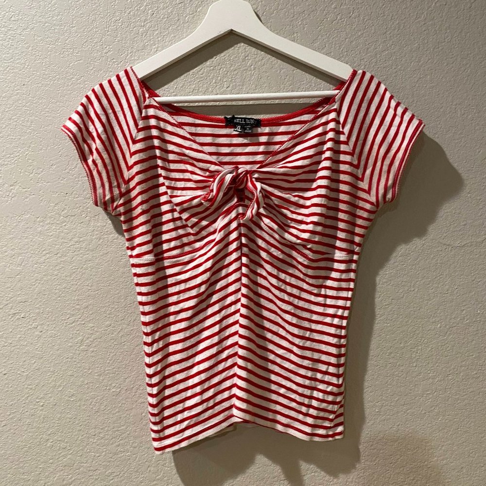 Retro Rockabilly 50's Red & White Stripped Bardot Blouse
